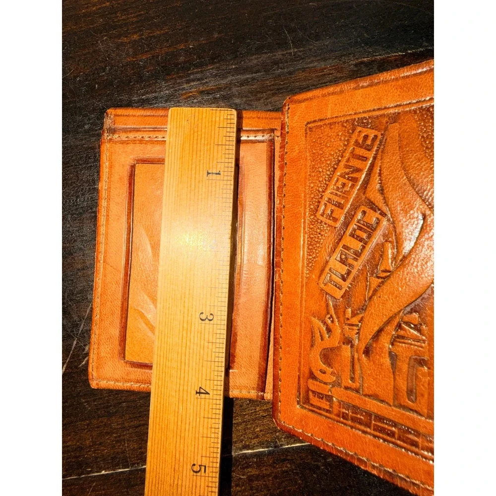 Hand Tooled Leather Bi Fold Wallet Guadalajara Aztec‎ Sun Stone Design Mens
